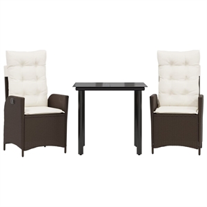 vidaXL 3 Piece Poly Rattan Garden Dining Set in Brown/Cream white/Black
