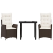 vidaXL 3 Piece Poly Rattan Garden Dining Set in Brown/Cream white/Black