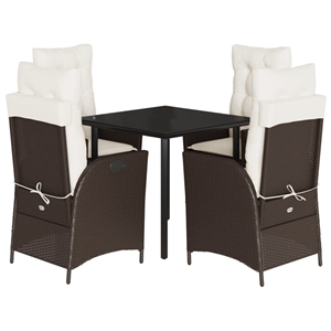 vidaXL 5 Piece Poly Rattan Garden Dining Set in Black/Cream White