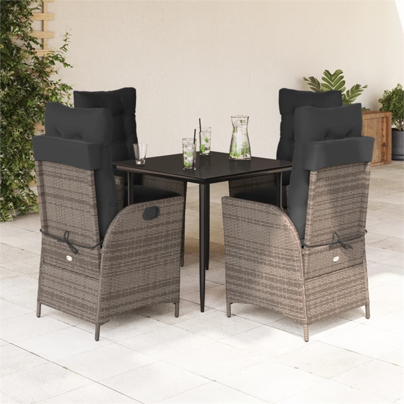 vidaXL 5 Piece Poly Rattan Garden Dining Set in Black/Dark Gray