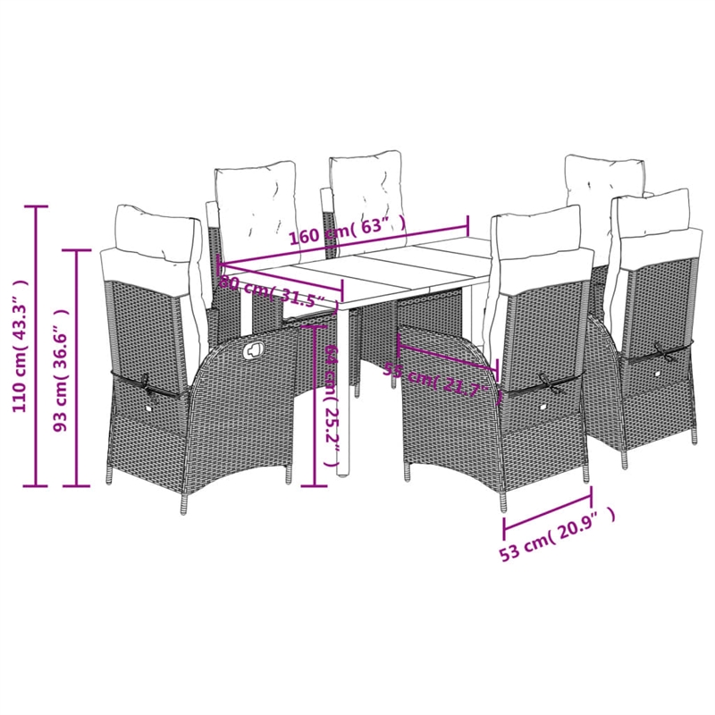 vidaXL Rattan Garden Dining Set in Black/Dark Gray
