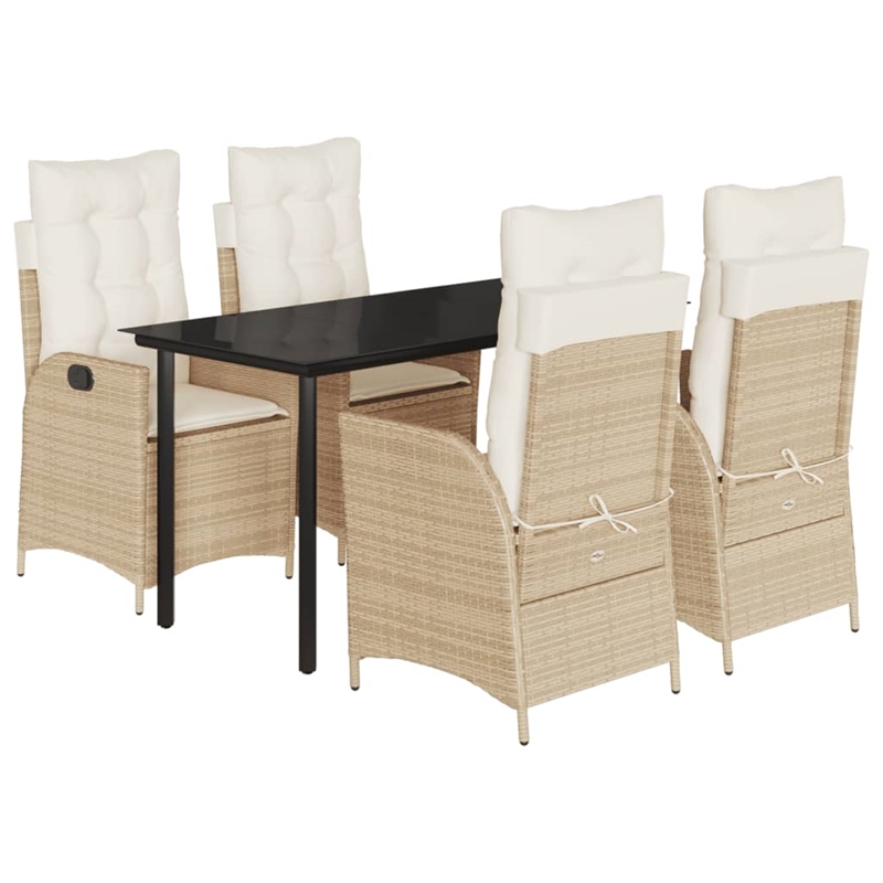 vidaXL Poly Rattan Garden Dining Set in Black/Cream White