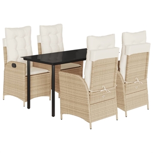 vidaXL Poly Rattan Garden Dining Set in Black/Cream White