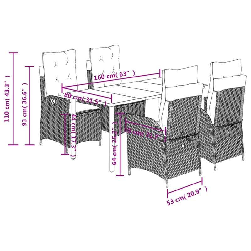 vidaXL Poly Rattan Garden Dining Set in Black/Cream White
