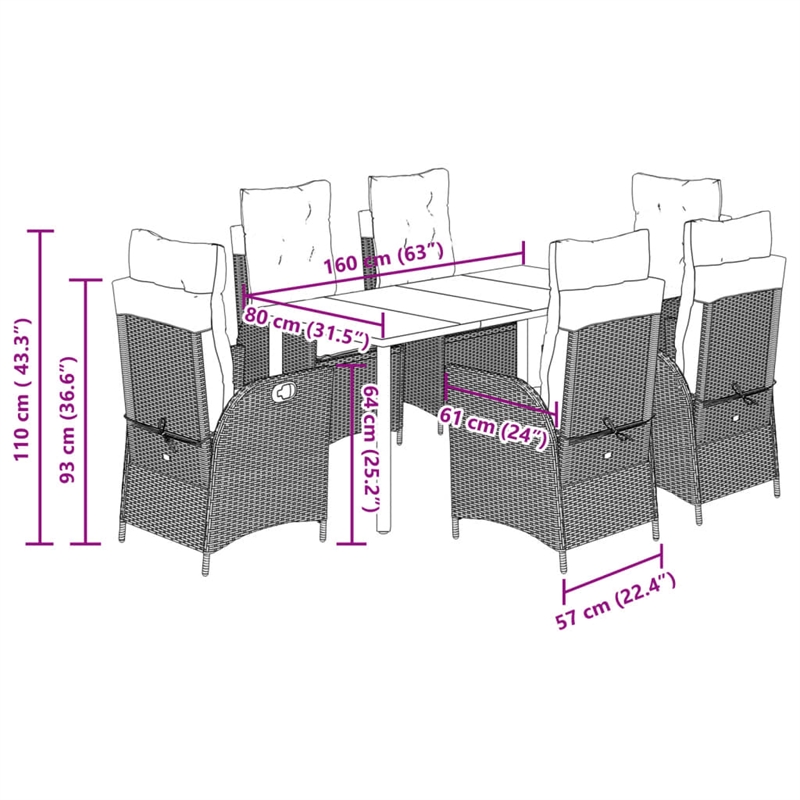 vidaXL 7 Piece Poly Rattan Garden Dining Set in Black/Cream White
