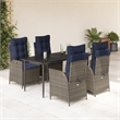 vidaXL 5 Piece Poly Rattan Garden Dining Set in Gray/Black/Navy Blue