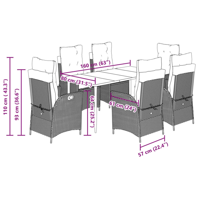vidaXL 7 Piece Garden Dining Set in Black