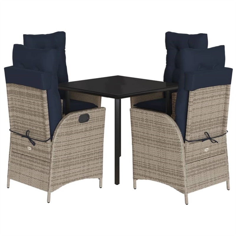 vidaXL 5 Piece Poly Rattan Garden Dining Set with Cushions in Black