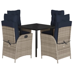 vidaXL 5 Piece Poly Rattan Garden Dining Set with Cushions in Black
