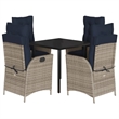 vidaXL 5 Piece Poly Rattan Garden Dining Set with Cushions in Black
