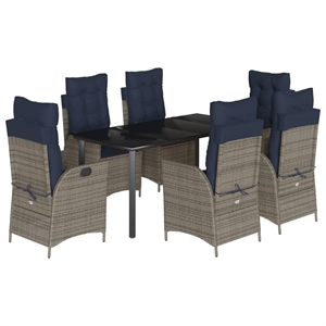 vidaXL 7 Piece Poly Rattan Garden Dining Set in Gray/Black/Navy Blue