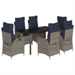 vidaXL 7 Piece Poly Rattan Garden Dining Set in Gray/Black/Navy Blue