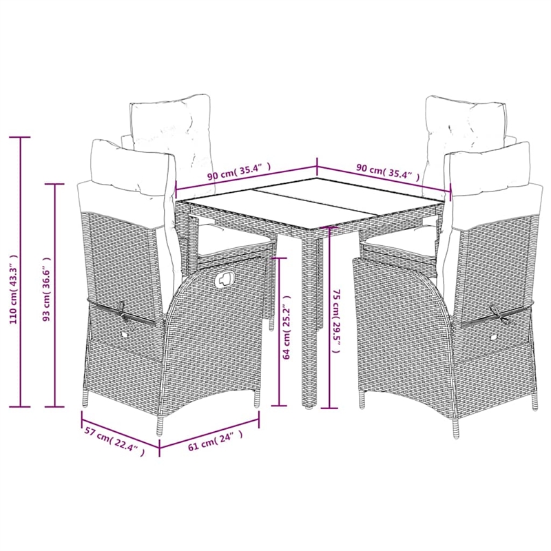 vidaXL 5 Piece Poly Rattan Garden Dining Set in Black/Cream White
