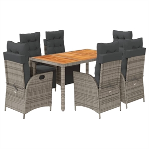 vidaXL 7 Piece Poly Rattan Garden Dining Set in Gray