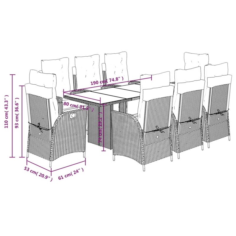 vidaXL 9 Piece Poly Rattan Garden Dining Set in Black/Cream White