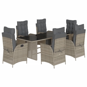 vidaXL 7 Piece Poly Rattan Garden Dining Set in Gray