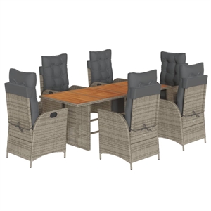 vidaXL 7 Piece Poly Rattan Garden Dining Set in Gray