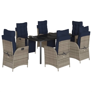 vidaXL 7 Piece Poly Rattan Garden Dining Set in Gray