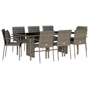 vidaXL 9 Piece Poly Rattan Garden Dining Set in Gray