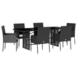vidaXL 7 Piece Rattan Garden Dining Set with Cushions in Black/Cream White