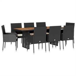 vidaXL 9 Piece Poly Rattan Garden Dining Set in Black/Cream White