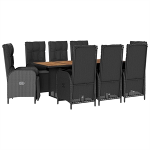 vidaXL 9 Piece Poly Rattan Garden Dining Set in Black