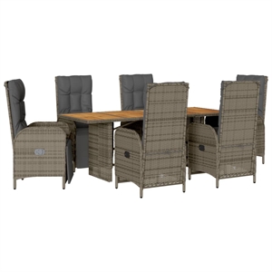 vidaXL 7 Piece Poly Rattan Garden Dining Set in Gray