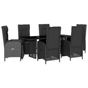 vidaXL 7 Piece Poly Rattan Garden Dining Set in Black