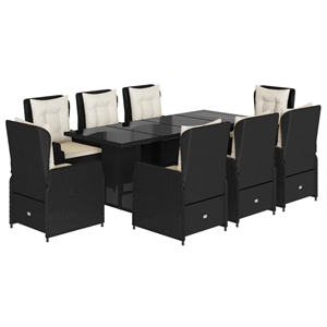 vidaXL 9 Piece Poly Rattan Garden Dining Set in Black/Cream White