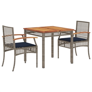 vidaXL 3 Piece Poly Rattan Patio Dining Set in Gray