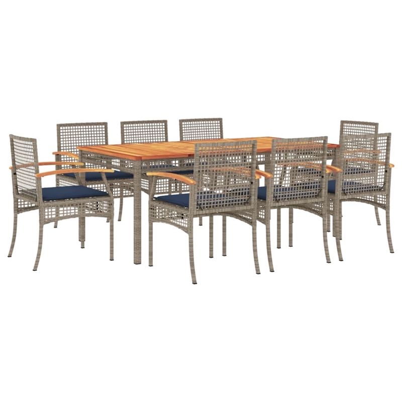vidaXL 9 Piece Rattan Patio Dining Set in Gray