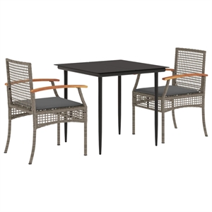vidaXL 3 Piece Steel Garden Dining Set in Black/Dark Gray