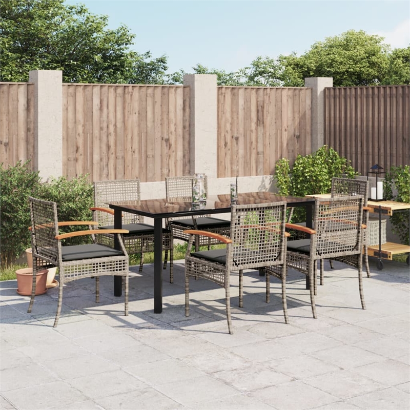vidaXL 7 Piece Poly Rattan Garden Dining Set in Gray