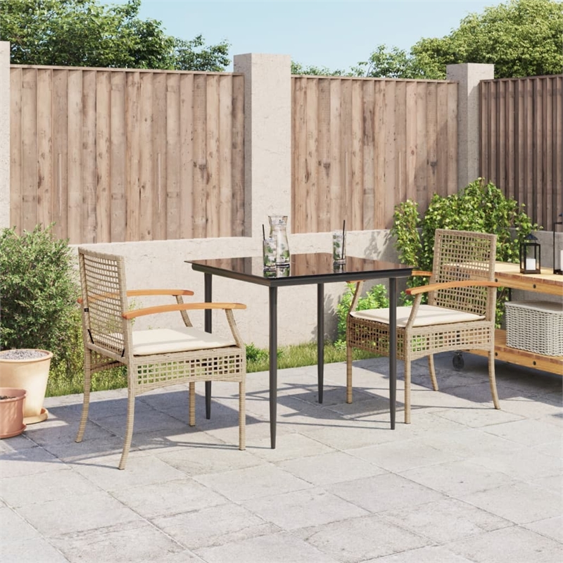 vidaXL 3 Piece Rattan Garden Dining Set in Black/Cream White