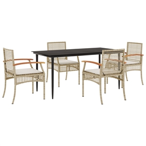 vidaXL 5 Piece Poly Rattan Garden Dining Set in Beige