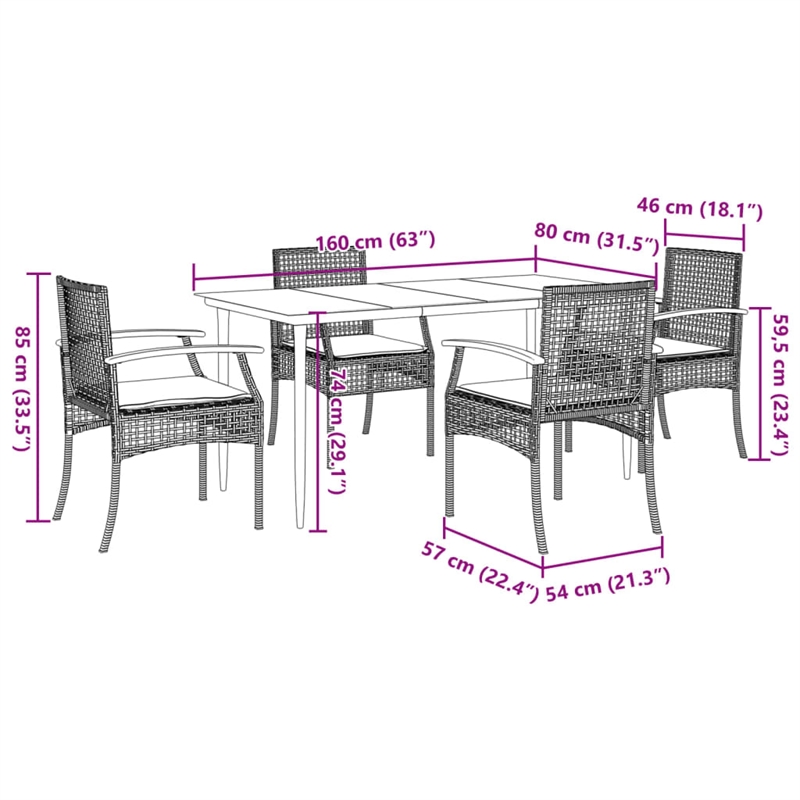 vidaXL 5 Piece Poly Rattan Garden Dining Set in Beige