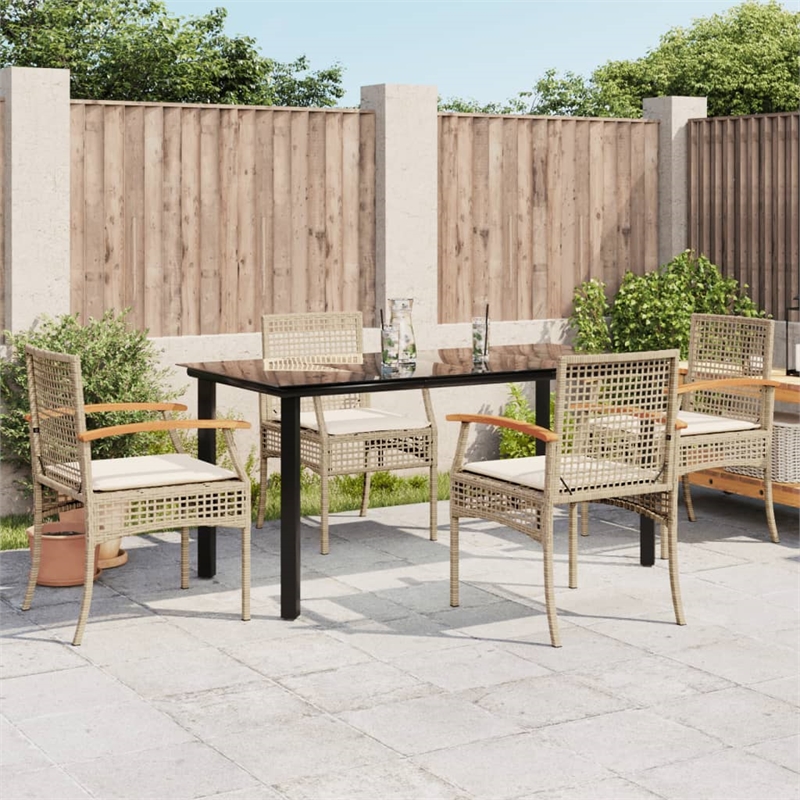 vidaXL 5 Piece Poly Rattan Garden Dining Set with Cushions in Black