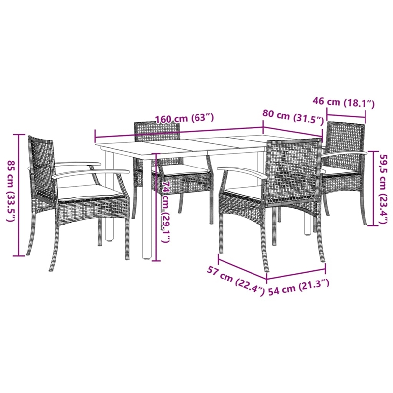 vidaXL 5 Piece Steel Patio Dining Set in Black