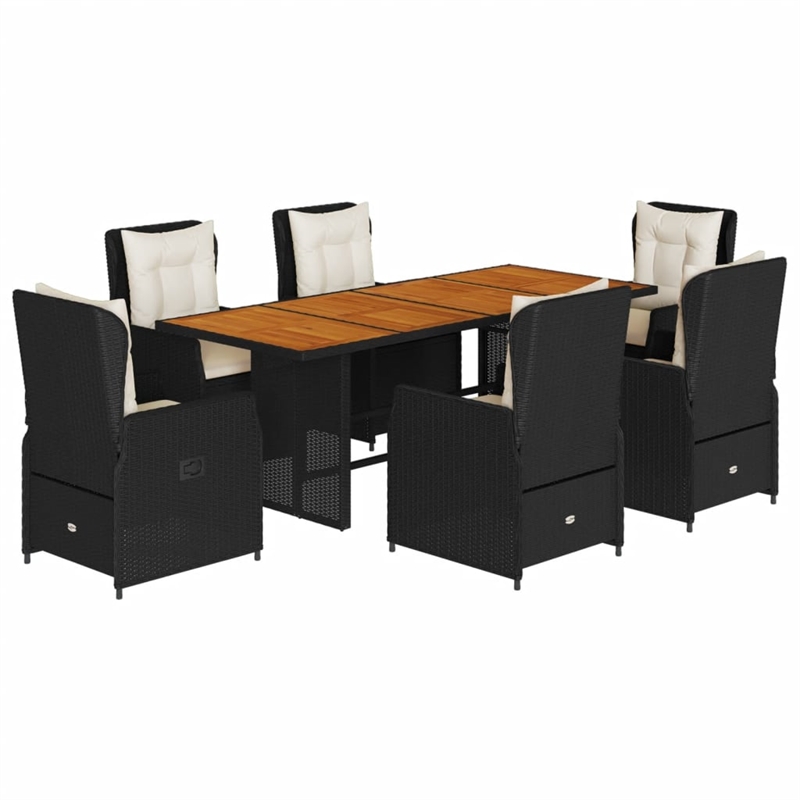 vidaXL 7 Piece Poly Rattan Garden Dining Set in Black/Cream White