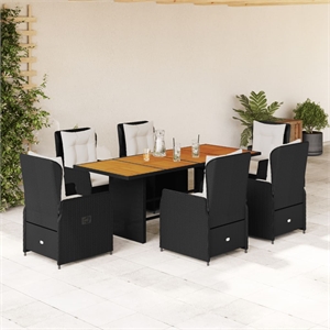 vidaXL 7 Piece Poly Rattan Garden Dining Set in Black/Cream White