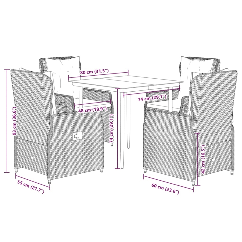 vidaXL 5 Piece Poly Rattan Garden Dining Set in Black/Cream White
