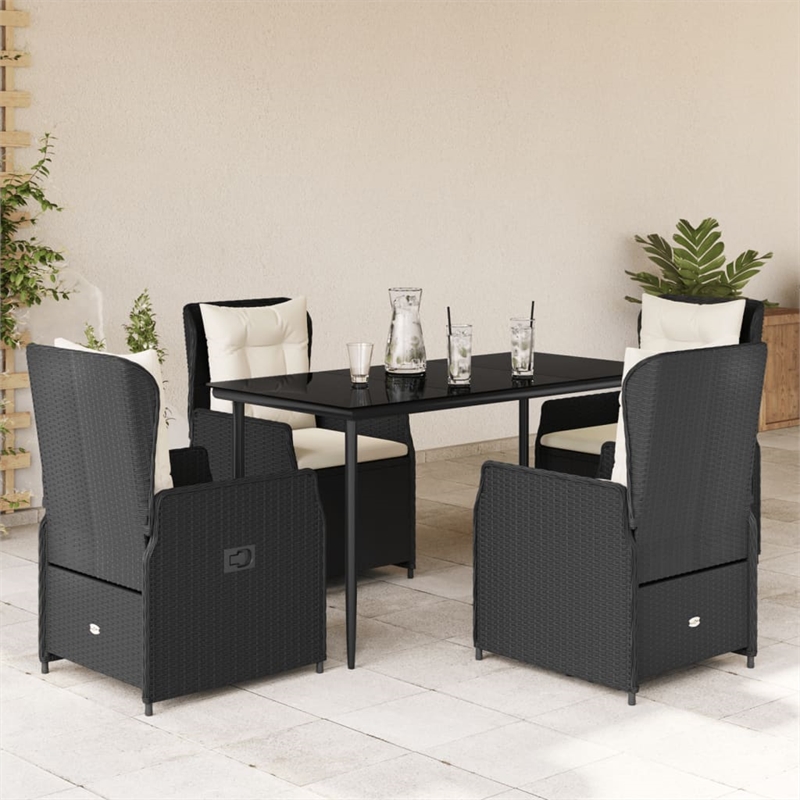 vidaXL 5 Piece Rattan Garden Dining Set in Black