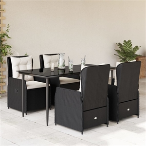 vidaXL 5 Piece Poly Rattan Garden Dining Set in Black