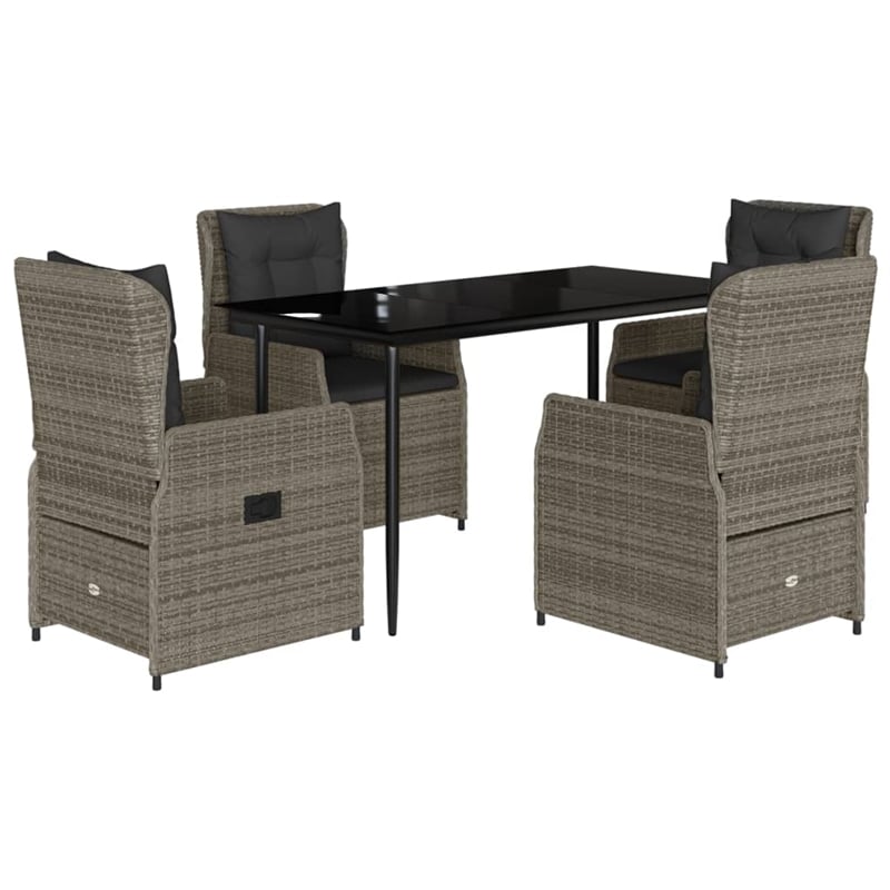 vidaXL 5 Piece Poly Rattan Garden Dining Set in Black/Dark Gray