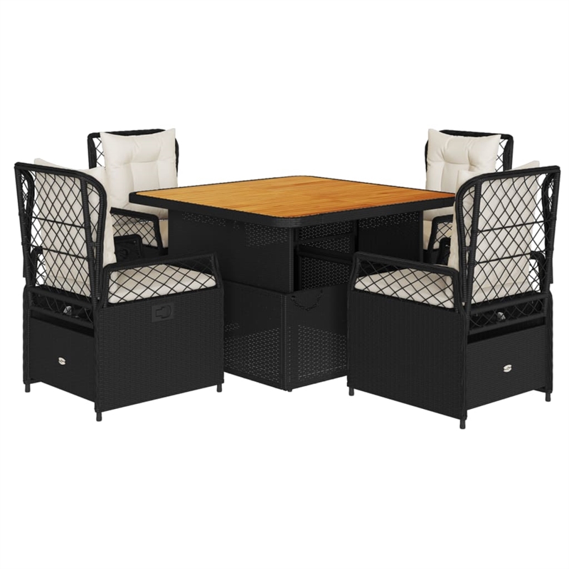 vidaXL 5 Piece Rattan Garden Dining Set in Black/Cream White