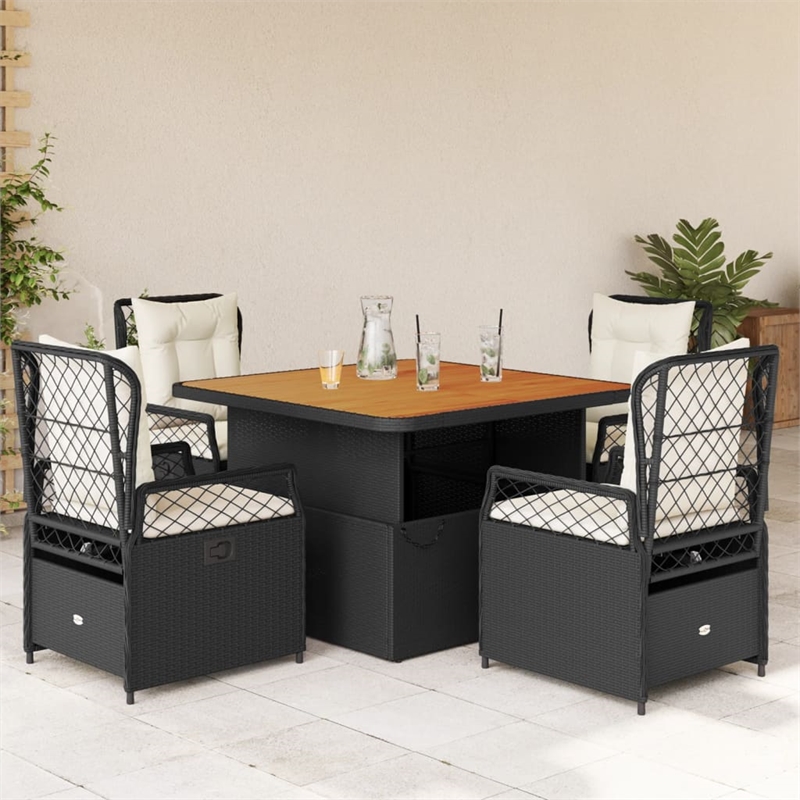 vidaXL 5 Piece Rattan Garden Dining Set in Black/Cream White