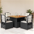 vidaXL 5 Piece Rattan Garden Dining Set in Black/Cream White