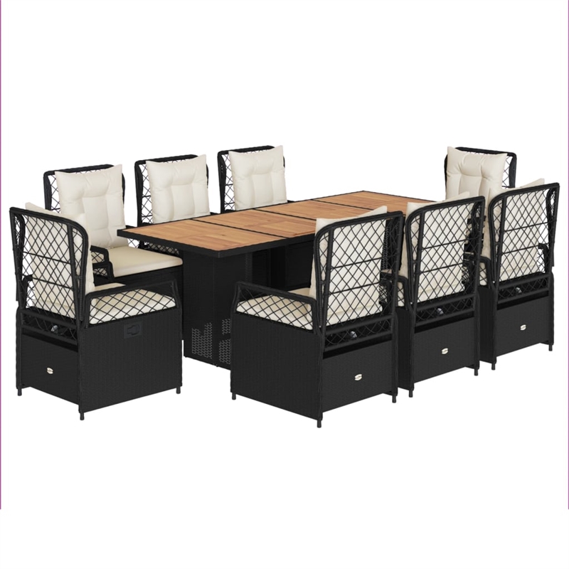 vidaXL 9 Piece Poly Rattan Garden Dining Set in Black/Cream White