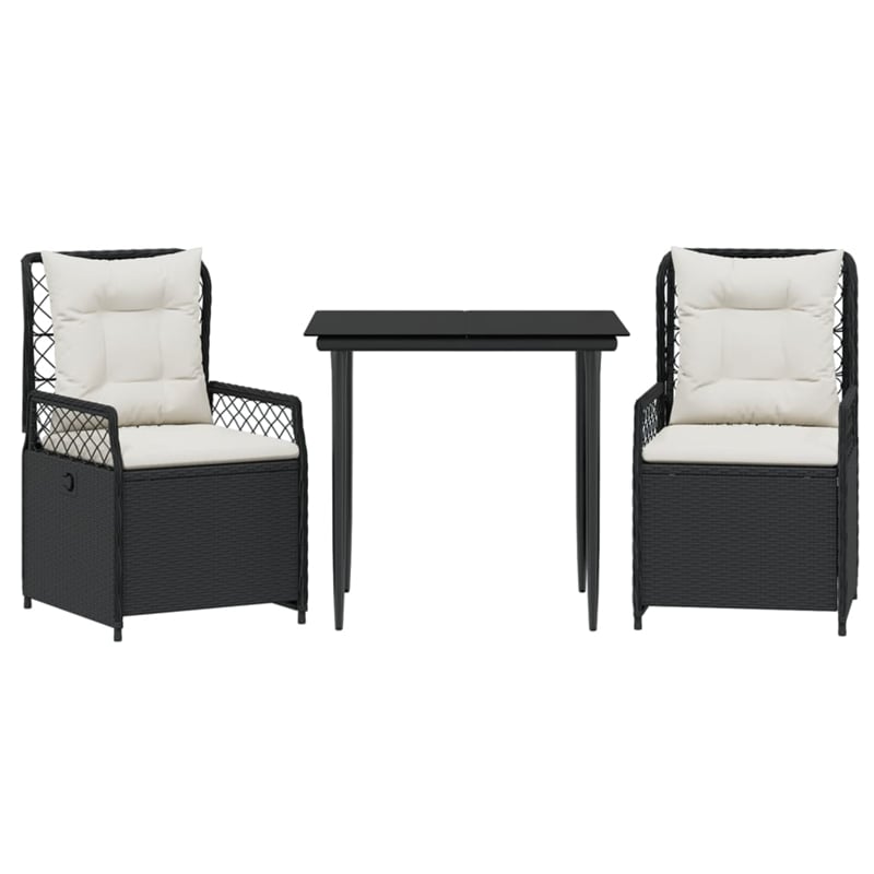 vidaXL 3 Piece Poly Rattan Garden Dining Set in Black