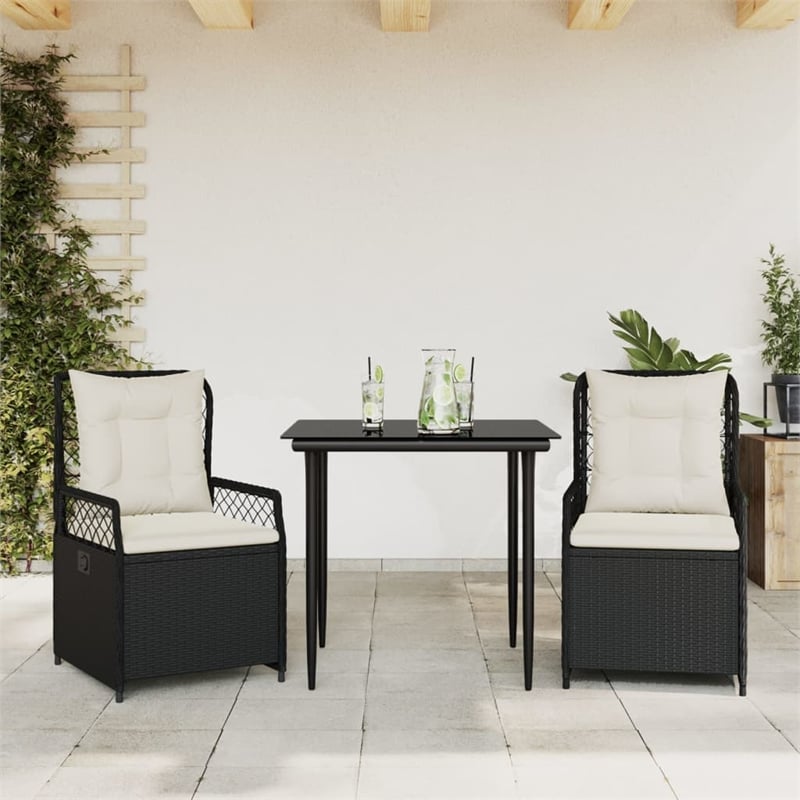 vidaXL 3 Piece Poly Rattan Garden Dining Set in Black
